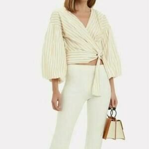 Derek Lam 10 Crosby Cropped Bell Sleeve Tie Waist Blouse Top Size 14